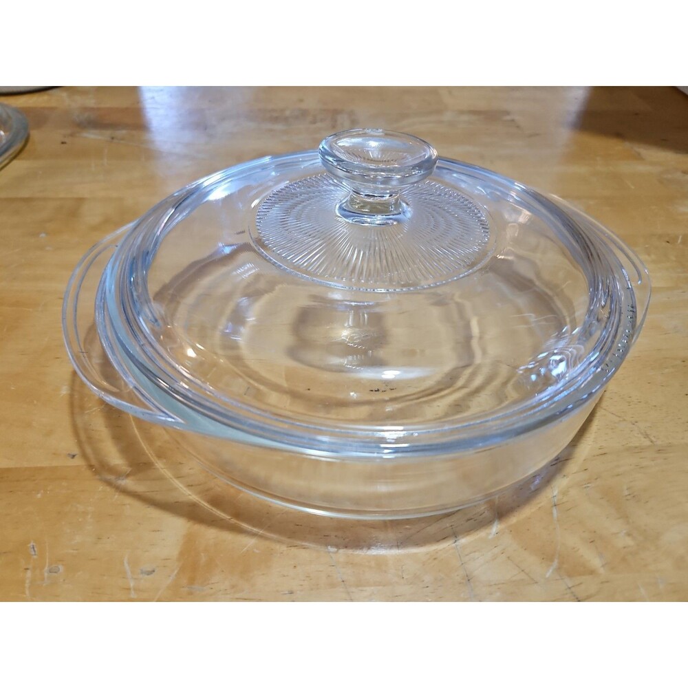 Vintage Pyrex Clear 8.5” Deep Dish Casserole Baking Dish #221 W Lid #G-1-C